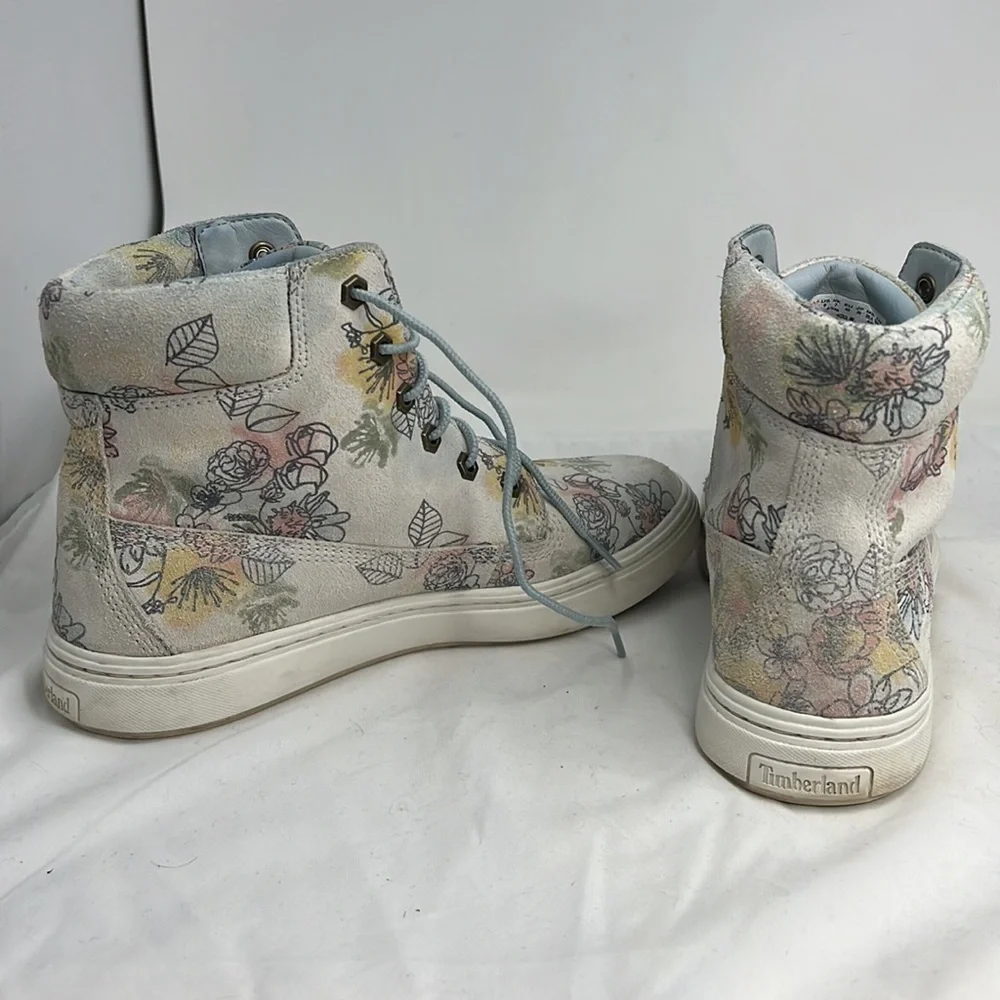 Timberland Londyn Sz 9 Floral Suede Hi Top 6”Sneakers